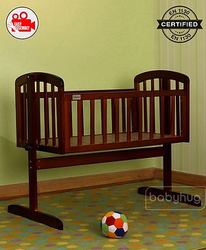 Babyhug Joy Cradle with Mosquito Net  Walnut Color| Wooden Cradle with Detachable Mosquito Net | Swing with Swing Lock