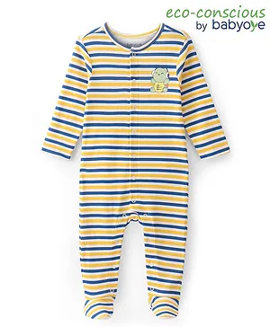 Babyoye 100%  Organic Cotton with Eco-Jiva Finish  Stripes Full Sleeves Romper - Multicolour