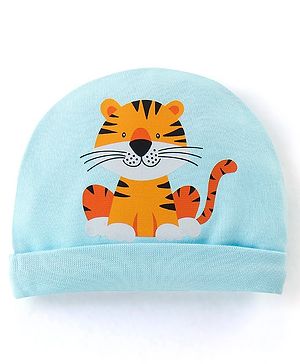 Babyhug 100% Cotton Cap Tiger Print Blue - Diameter 10 cm