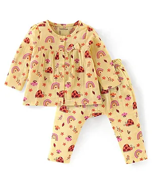 Babyhug 100% Cotton Muslin Full Sleeves Top With Rainbow Print and Lounge Pant - Pink