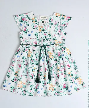 Bella Moda Cap Sleeves Floral Printed Dress - Multi Colour