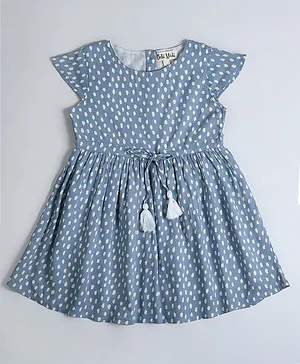 Bella Moda Cap Sleeves Abstract Dots Printed Dress - Blue