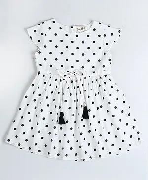 Bella Moda Cap Sleeves Polka Dots Printed Dress - White