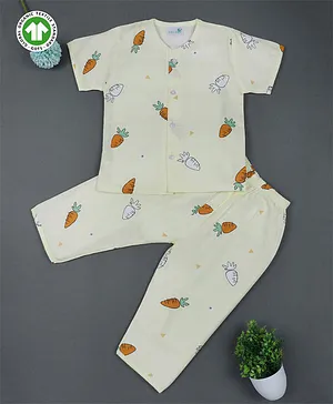 Baby Moo Organic Muslin Half Sleeves Carrots Printed Night Suit - Yellow