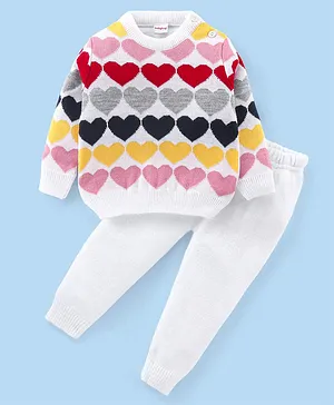 Babyhug Full Sleeves Baby Sweater Set with Hearts Design - Multicolor