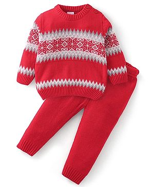 Babyhug Full Sleeves Baby Sweater Set -Red