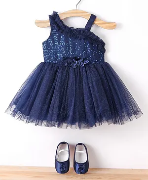 Bluebell Sleeveless Party Frock with Sequin Detailing & Pair of Booties - Blue