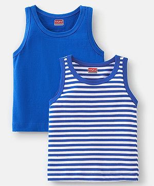 Babyhug 100% Cotton Knit Sleeveless Solid & Striped Sando Pack of 2 - Blue
