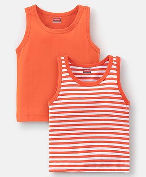 Babyhug 100% Cotton Knit Sleeveless Solid & Striped Sando Pack of 2 - Orange