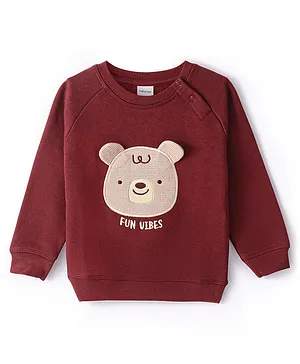 Babyoye 100% Cotton Knit Full Sleeves Sweatshirt With Teddy Embroidery - Brown