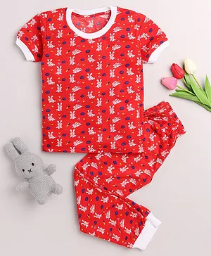 ROYAL BRATS Short Sleeves Bunny Printed Night Suit - Red