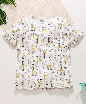 ROYAL BRATS Organic Cotton Half Sleeves Animal Theme Giraffe Printed Tee - White
