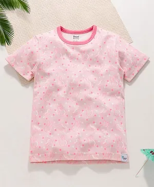 ROYAL BRATS Organic Cotton Half Sleeves Bunny & Polka Dots Printed Tee - Pink