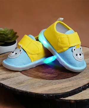 Chiu Teddy Patch Appliqued Comfortable LED Booties - Sky Blue & Yellow