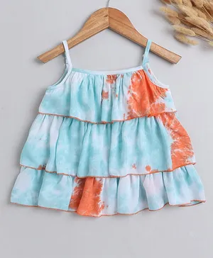 IndiUrbane Sleeveless Patel Crumple Tie & Dye Tiered Top - Orange & Blue