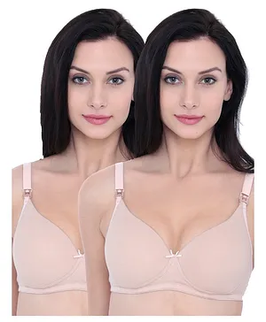 Inner Sense Organic Cotton Antimicrobial Padded Nursing Bra Pack of 2 - Skin