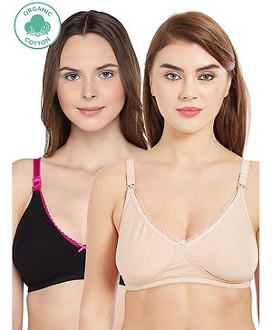 Inner Sense Organic Cotton Antimicrobial Laced Nursing Bra Pack of 2 - Black Cream