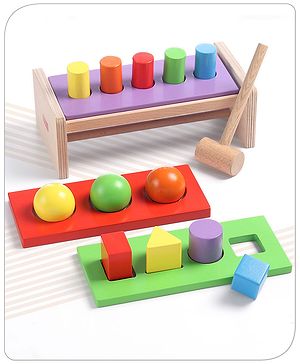 Babyhug Wooden Montessori  Activity Hammer Toy - Multicolour