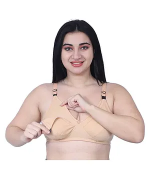 Elite Mom Solid Maternity Bra With Front Hook Closure Nursing Access - Beige