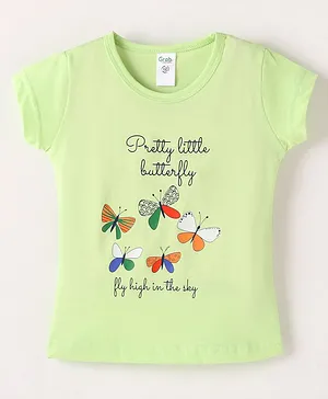 Grab It Sinker Cotton Half Sleeves T-Shirt Butterfly Print - Green