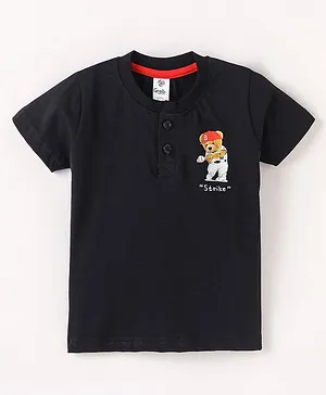Grab It Sinker Cotton Half Sleeves T-Shirt Teddy Bear Print - Black