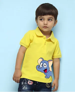 NUSYL Half Sleeves Printed Elephant Printed Polo Tee - Bright Yellow