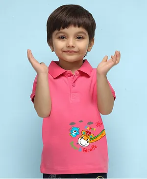 NUSYL Half Sleeves Printed Giraffe Printed Polo Tee - Bubblegum Pink