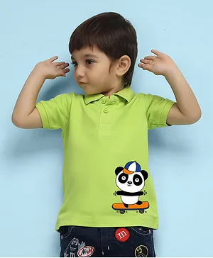 NUSYL Half Sleeves Printed Panda Printed Polo Tee - Lime Green