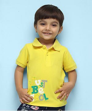 NUSYL Half Sleeves Printed Just Be Cool Printed Polo Tee - Bright Yellow