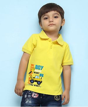 NUSYL Half Sleeves Printed Bulldozer Printed Polo Tee - Bright Yellow