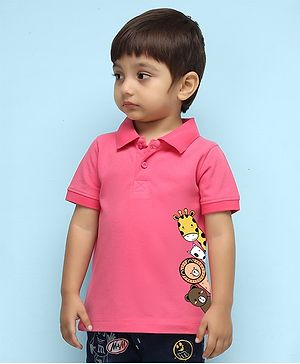 NUSYL Half Sleeves Printed Animal Theme Printed Polo Tee - Bubblegum Pink