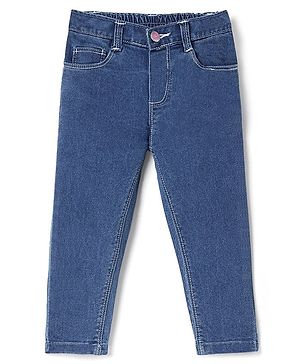 Babyhug Cotton Spandex Full Length Stretchable Solid Jeans - Medium Blue