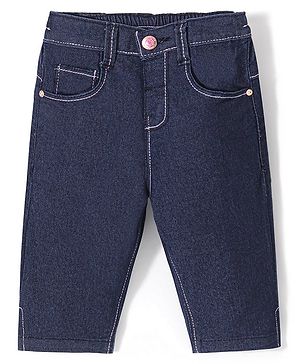 Babyhug Cotton Spandex Capri Length Stretchable Solid Jeans - Dark Blue