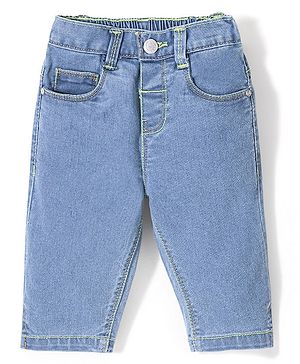 Babyhug Cotton Spandex Capri Length Stretchable Solid Jeans - Light Blue
