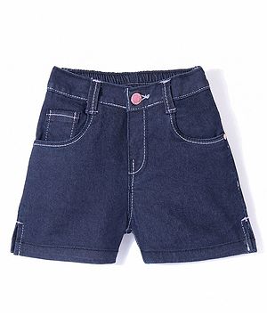 Babyhug Cotton Poly Washed Denim Shorts With Stretch - Dark Blue