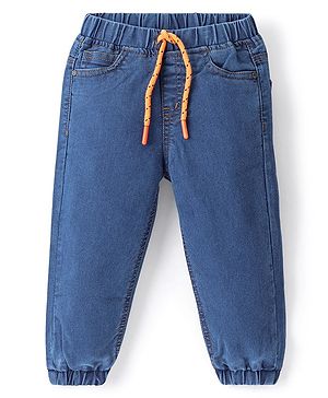 Babyhug Denim Washed Full Length  Jogger With Stretch - Medium Blue