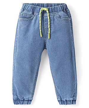 Babyhug Denim Washed Full Length  Jogger With Stretch - Light Blue