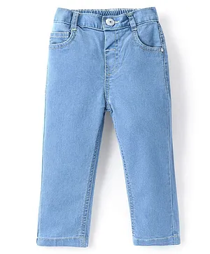 Babyhug Denim Washed Full Length  With Stretch Jeans Solid Colour - Light Blue