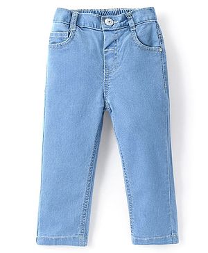 Babyhug Denim Washed Full Length  With Stretch Jeans Solid Colour   Fly With Zipper -  Light Blue