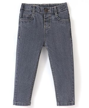 Babyhug Cotton Spandex Full Length Jeans With Stretch Solid Color   Fly With Zipper -  Charcoal Grey