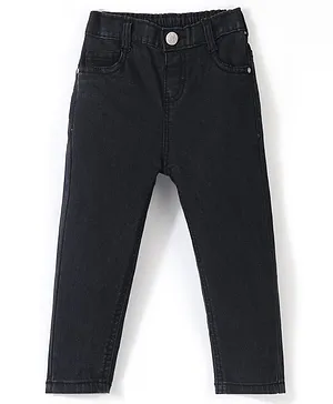 Babyhug Cotton Spandex Full Length Jeans With Stretch Solid Color - Black