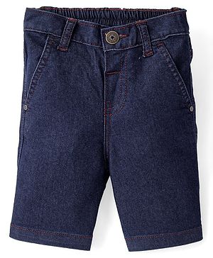 Babyhug Cotton Above Knee Length Bermuda With Stretch Solid Colour - Dark Blue