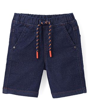 Babyhug Cotton Denim Above Knee Length Bermuda With Stretch Solid Colour - Dark Blue