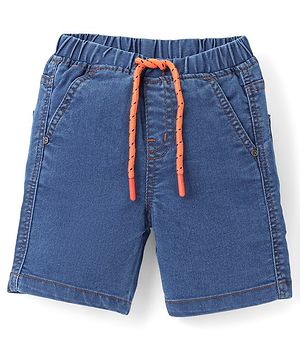 Babyhug Cotton Denim Above Knee Length Bermuda With Stretch Solid Colour - Blue