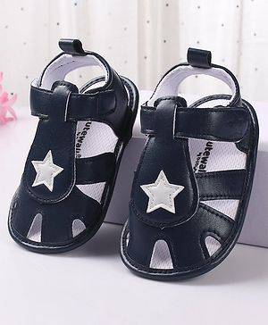 Cute Walk by Babyhug Booties with Velcro Closure Star Design - Navy Blue