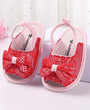 Cute Walk by Babyhug Slip On Booties with Bow - Red