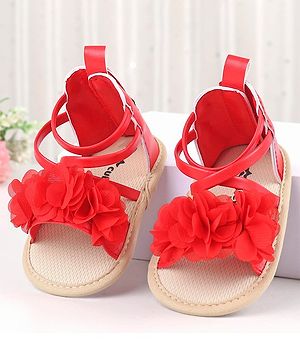 Cute Walk by Babyhug Slip On Booties Floral Applique - Red