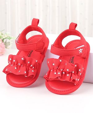 Cute Walk by Babyhug Booties with Velcro Closure & Stars Design - Red