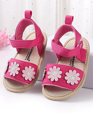 Cute Walk by Babyhug Booties with Floral Applique & Velcro Closure - Fushia