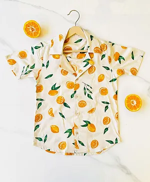 ADRA KIDS Half Sleeves Summer Theme Orange Printed Shirt - Cream